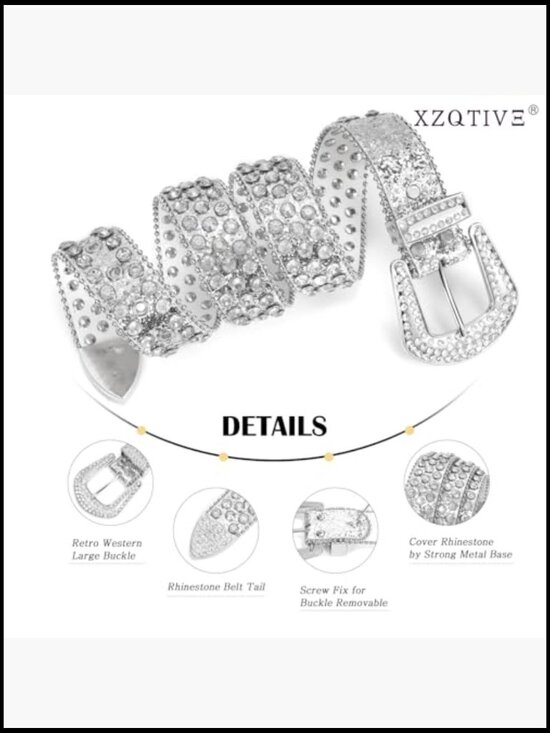 Rhinestone Studded Faux Leather Belt with Western Silver Buckle main image 6